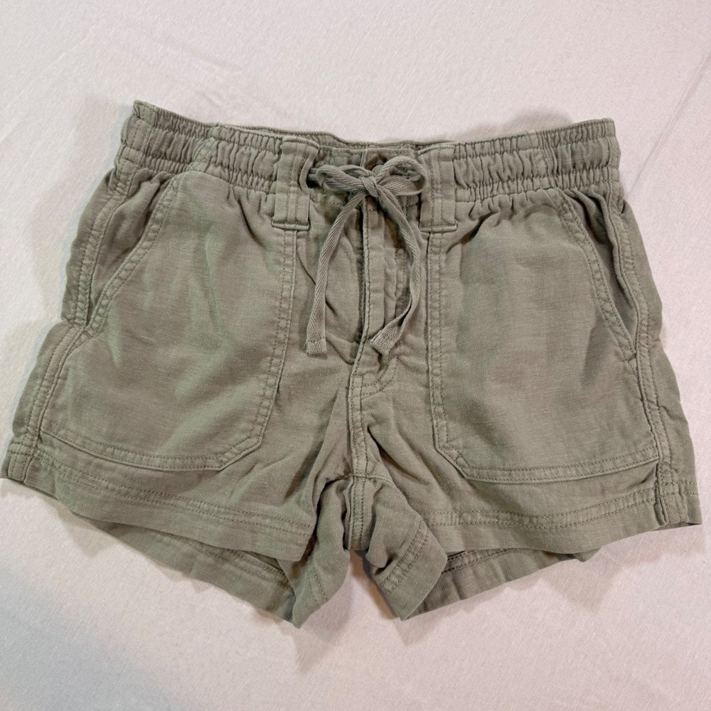 American Eagle Cargo Shorts Womens 00 Green Linen Blend‎ Drawstring Granola